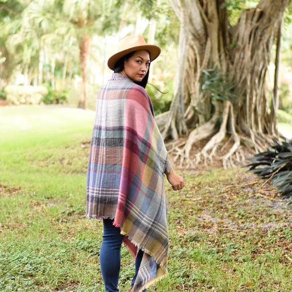 Fuchsia Plaid Ruana - Picture 2 of 3